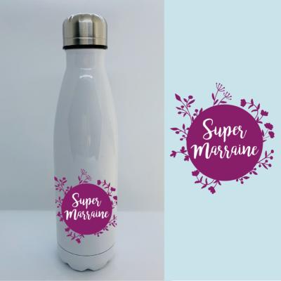 BOUTEILLE ISOTHERME "SUPER MARRAINE" COURONNE DE FLEURS